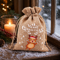 Pochette personnalisée réutilisable imprimée, sac de rangement durable en lin avec cordon de serrage pour emballage cadeau, sac de rangement en coton naturel et lin, sac en jute
