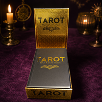 Boîte cadeau élégante pour cartes de tarot, boîte en papier rigide noir et or personnalisée avec fermeture magnétique, insert en mousse pour jeux de cartes oracle