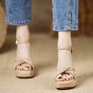 Chaussures de mariée Mary Janes françaises pour femmes, nouvelle collection été 2026, à talons épais, avec brides croisées respirantes, en cuir véritable - Product Image 3