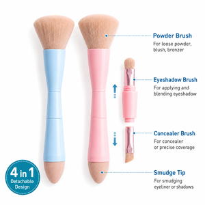Pinceau de maquillage de voyage portable OEM 4-en-1 détachable double embout pour poudre, fard à paupières, correcteur et estompeur, avec logo personnalisé - Product Image 2