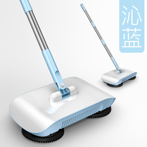 Hand Push Sweeper <b>Mop</b> With Brush And Dustpan Set For Home Floor <b>Cleaning</b> Blue - Product Image 2