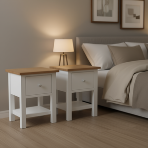 Solid <b>Oak</b> Top White Nightstand With 1 Drawer Modern Bedroom Furniture D0100HEC2PY - Product Image 2
