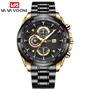 Montre chronographe sport pour homme, cadran noir, or rose, acier inoxydable, montre-bracelet décontractée pour homme - Product Image 2