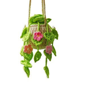 Handmade Crochet Car Hanging Plant Crochet Hanging <strong>Flower</strong> Plant <strong>Basket</strong> <strong>for</strong> Car Decor Rear View Mirror Accessories Charm Gifts - Product Image 5