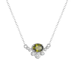 Argento 925 all'ingrosso peridot verde pietra preziosa zircone gioielli birthstone argento sterling 925 ciondolo un ponte tra collana