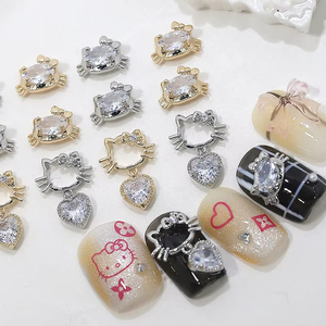 Qianya 2025 Hello Kitty Nail Charm handmade mèo dễ thương Kitten Deco bộ phận với Rhinestone hợp kim nhựa DIY Nail nghệ thuật phụ kiện - Product Image 2