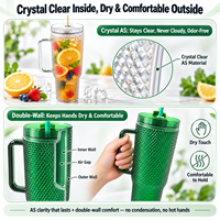 Gobelet réutilisable en plastique AS de 24 oz à texture diamantée avec poignée et paille, couvercle rotatif anti-fuite, compatible porte-gobelet de voiture