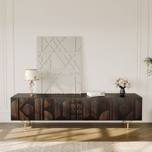 AJUNION <span class=keywords><strong>Meuble</strong></span> <span class=keywords><strong>TV</strong></span> moderne du milieu du siècle Table <span class=keywords><strong>TV</strong></span> en bois <span class=keywords><strong>Meuble</strong></span> multimédia de salon Placage de chêne <span class=keywords><strong>Meuble</strong></span> <span class=keywords><strong>TV</strong></span> en MDF avec pieds en métal - Product Image 1