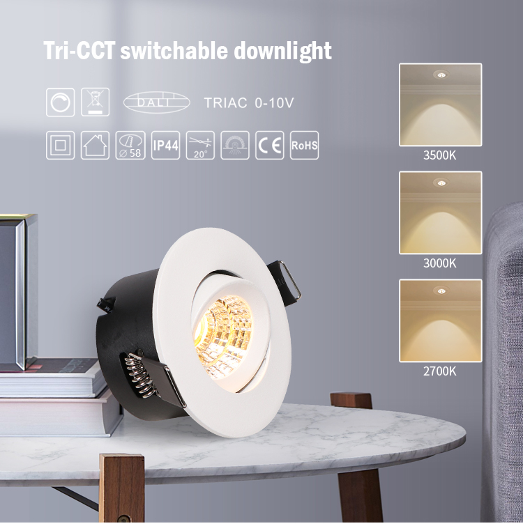 Светодиодный потолочный светильник TRI CCT 5 Вт COB, низкопрофильный IP44, регулируемый изоляционный потолочный Встраиваемый прожектор