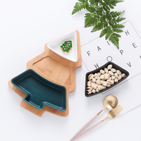 Offres Spéciales Arbre De Noël Forme Plateau Bambou En Bois Collation Plateau Apéritif Avec 3 Plaques en céramique Personnalisé Couleur Irrégulière