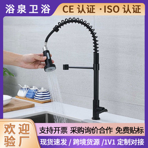 Black Spring 304 Stainless Steel Kitchen Faucet Single Handle Pull Down Modern Deck Mounted YQ60017 - Product Image 5