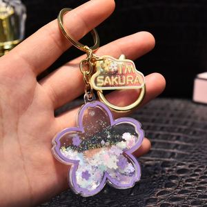<b>Floating</b> Sakura Cherry Blossom Keychain, Liquid Oil Acrylic Quicksand Pendant, Cute Couple Gift for Car Keys Bag Jewelry - Product Image 3