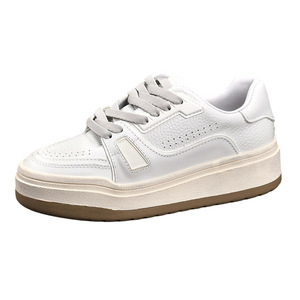 <b>White</b> Toe Platform Sneakers Genuine Cow <b>Leather</b> Comfortable Walking <b>Shoes</b> for <b>Women</b> Solid Color Casual Style Rubber Outsole - Product Image 4