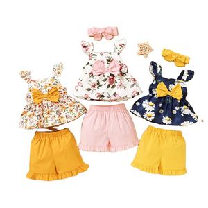 Conjunto de Ropa para Niñas Pequeñas con Falda de Mangas con Lazo y Estampado Floral, para Verano - Product Image 1