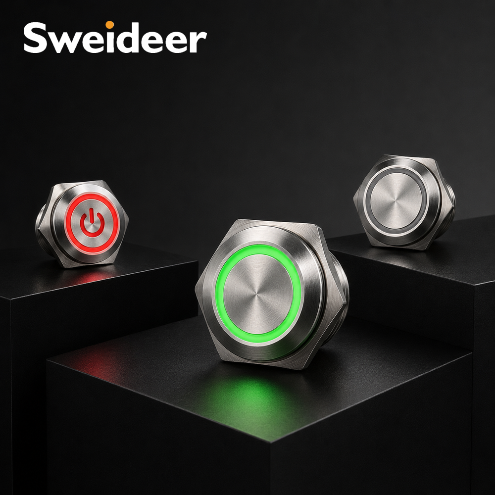 Sweideer Metal <strong>Push</strong> <strong>Button</strong> <strong>Switch</strong> with LED Light IP65 Waterproof <strong>Panel</strong> <strong>Mount</strong> <strong>Momentary</strong> <strong>Switch</strong> for Industrial Control Equipment