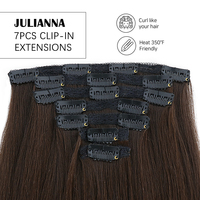 Ekstensi Rambut Julianna Clip in, Tebal, Panjang, Lurus, Lembut, Ringan, 7 Potong, Rambut Berlapis, 24 Inci untuk Wanita