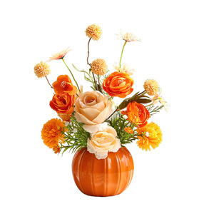 Arrangement de fleurs artificielles roses et pivoines, vase en céramique rond de 40 cm, vase décoratif de table - Product Image 5