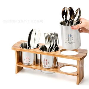 Porta Cubiertos de Bambú, Organizador de Cuchillos, Tenedores y Cucharas de Acero Inoxidable, Almacenamiento de Cocina, Diseño Minimalista - Product Image 1