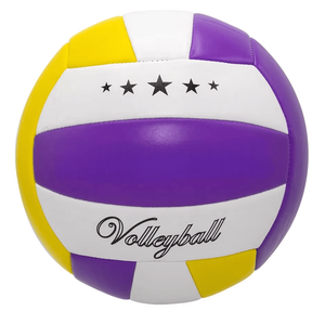 Изготовленный на заказ Метта официальный размер 5 мягкий на ощупь ПВХ материал машина сшитый пляжный волейбол фиолетовый + желтый + белый взрослые - Product Image 2