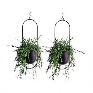 Ensemble de deux pots à fleurs ronds en fer noir, à suspendre au mur, à prix raisonnable - Product Image 1