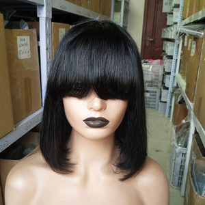 Peluca de Cabello Humano Remy 100% Liso de 12 Pulgadas con Flequillo y Cierre de Encaje 2x1 para Mujeres Negras, Sin Pegamento, Precio Económico - Product Image 2