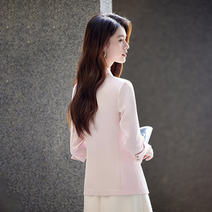 Women's Green Blazer Three Quarter Sleeve Solid Color Polyester Breathable Casual Korean Style Suit Jacket for Petite Women - Product Image 4