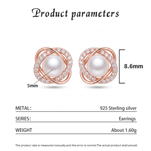 Élégantes boucles d'oreilles clous en argent S925 avec perles d'eau douce et zircon, motif feuille incurvée, bijoux pour femme, cadeau de mariage ou de mariée - Product Image 5