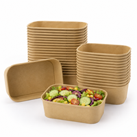 Conteneur à salade jetable carré en kraft, naturel, durable, sans BPA, sûr pour les aliments chauds et froids, construction rigide, plusieurs capacités