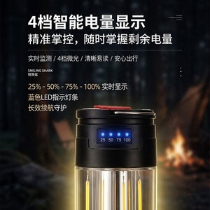 โคมไฟตั้งแคมป์รูปฉลามยิ้ม 800mAh ไฟ LED แบบชาร์จไฟได้พร้อมตะขอฐานแม่เหล็ก - Product Image 4
