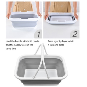 Panier à pique-nique pliable multifonction en silicone Panier de rangement pliable avec poignées portables pour le <span class=keywords><strong>camping</strong></span> en plein air et la blanchisserie à domicile - Product Image 2
