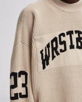 Pull tricoté unisexe streetwear déchiré et vieilli couleur crème, à ourlet effiloché, chaud pour l'hiver, style universitaire oversize pour homme, personnalisable
