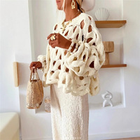 Pull en polyester à manches longues pour femme, style décontracté, couleur unie, idéal pour les vacances à la plage, avec détails ajourés au crochet