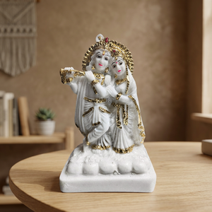 Estatua de Radha Krishna en Oro Blanco con Bansuri, 5 Pulgadas, Acabado en Polvo de Mármol, Murti Decorativa para Templo, Hogar, Oficina, Escritorio y Sala de Estar - Product Image 5