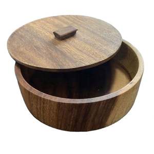 Bol à salade en bois d'acacia durable avec couvercle, logo personnalisé, boîte en bois écologique pour amandes, raisins secs, confitures de fruits secs - Product Image 1