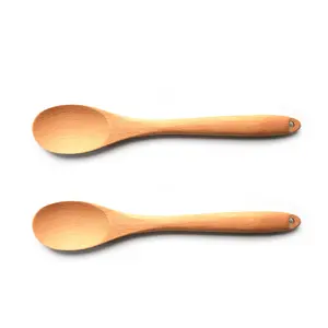 Wholesale Eco Friendly Non Stick Wood Customized Logo Baking Serving Spoons Wooden Long Handle Mixing Cooking Spoon