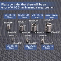 High Tensile Stainless Steel Wire Thread Insert 80pcs Thread Repair Kit Anti-Vibration Internal Thread Reinforcement Sleeve