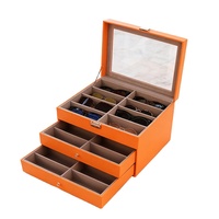 Étui de rangement pour lunettes à trois couches et 24 emplacements, avec couvercle en cuir, boîte organisatrice pour lunettes de soleil, vente en gros, OEM, ODM, présentoir
