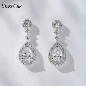 ต่างหูเพชรทรงลูกแพร์ Starsgem Luxury Unisex 1.3 กะรัต 4.5*6.5 มม. เพชรเลี้ยงในห้องปฏิบัติการ สีขาว/เหลือง ชุบทองคำขาว 18K สำหรับงานแต่งงาน - Product Image 1