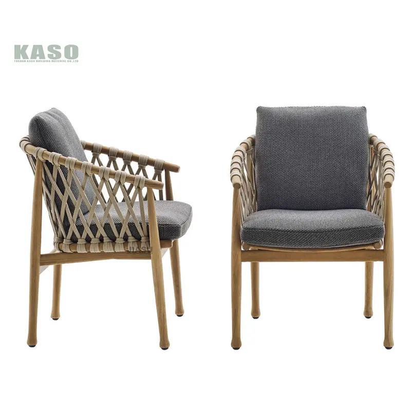 Vente en gros de chaise de restaurant avec bras de terrasse chaise en bois ensemble de salle à manger moderne en rotin meubles en teck chaise d'extérieur en bois de luxe en corde