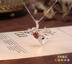 Collier pendentif petit oiseau en argent sterling 925 avec cristal, pierre naturelle taille poire 5*7mm, bijoux personnalisés - Product Image 2
