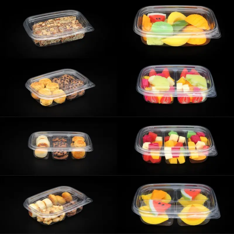 Récipient intérieur en plastique Transparent à 2 3 4 compartiments pour aliments jetables pour animaux de compagnie, boîte d'emballage transparente pour desserts, collations, pâtisseries, fruits avec couvercle