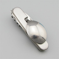 Couteau multifonction pliable 6-en-1 en acier inoxydable pour pique-nique en plein air : cuillère, fourchette, ouvre-bouteille