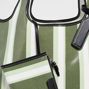 Coated Canvas Striped Summer Open Tote <b>Bag</b> Custom DIY Travel <b>Beach</b> Handbag Women Shopping Cotton Shoulder <b>Bags</b> <b>Large</b> Dual Stripe - Product Image 2