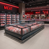 Congélateur coffre commercial pour îlot, vitrine réfrigérée pour supermarché, porte vitrée, dégivrage automatique, grande capacité