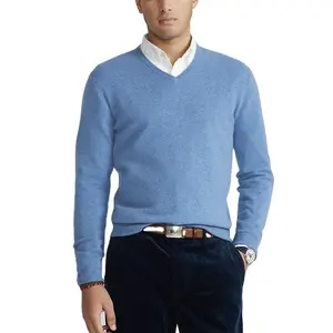 定制v领羊毛衫针织套头衫纯色男士高尔夫毛衣基本舒适高尔夫毛衣