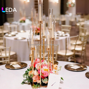 <span class=keywords><strong>Candelabro</strong></span> LEDA en Oferta, de 12 Brazos, Metal Dorado, 1.2 m de Altura, para Mesa de Comedor, Decoración de Bodas - Product Image 1