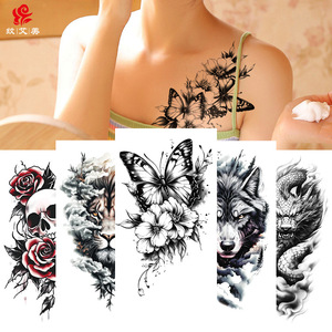 Stock all'ingrosso nero e bianco fiore animale tatuaggio adesivi per uomini e donne impermeabile petto simulazione tatuaggio per la parte superiore del corpo - Product Image 1