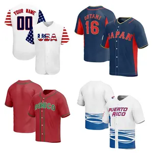 2023 Nieuwe Aankomst Janpan Mexico Usa Puerto Rico Dames Jeugd Custom Logo Design Gestikt Wereld Honkbal Klassieke Honkbal Jersey