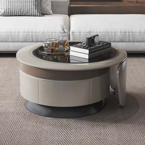 <span class=keywords><strong>Tavolino</strong></span> da Caffè Rotante a 360 Gradi AJUNION, Base in MDF, Piano in Vetro, Grigio, <span class=keywords><strong>con</strong></span> Vano Portaoggetti Nascosto - Product Image 1