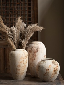 Nouveau <span class=keywords><strong>vase</strong></span> en céramique de style <span class=keywords><strong>chinois</strong></span> Wabi-Sabi, <span class=keywords><strong>grand</strong></span> <span class=keywords><strong>vase</strong></span>, design en poterie grossière vieillie et mouchetée, pour l'entrée, le meuble TV, l'arrangement floral - Product Image 4